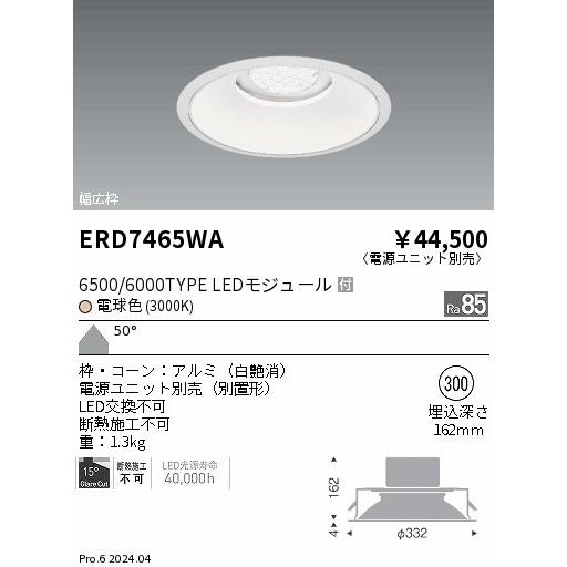 遠藤照明 安心のメーカー保証 【インボイス対応店】ERD7465WA（電源