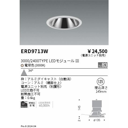 遠藤照明 安心のメーカー保証 【インボイス対応店】ERD9713W（電源