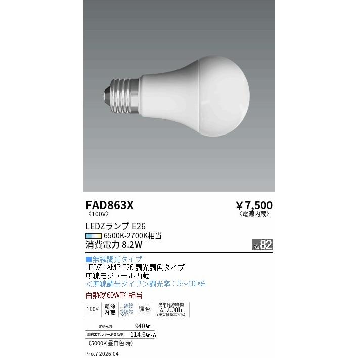 遠藤照明 安心のメーカー保証 【インボイス対応店】FAD863X（LDA8-G/T