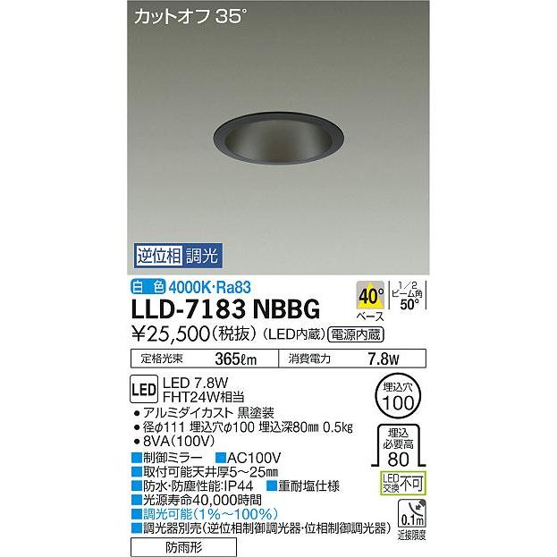 100 ％品質保証 安心のメーカー保証 【インボイス対応店】LLD-7183NBBG 大光電機 LED 屋外灯 ダウンライト 実績20年の老舗