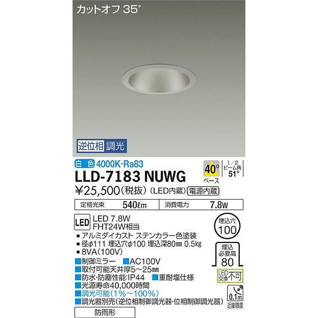 応談送料無料 安心のメーカー保証 【インボイス対応店】LLD-7183NUWG 大光電機 LED 屋外灯 ダウンライト 実績20年の老舗