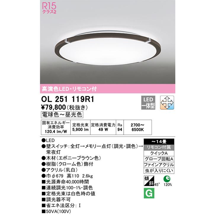 人気沸騰 安心のメーカー保証 【インボイス対応店】OL251119R1 オーデリック照明器具 シーリングライト LED リモコン付 実績20年の老舗