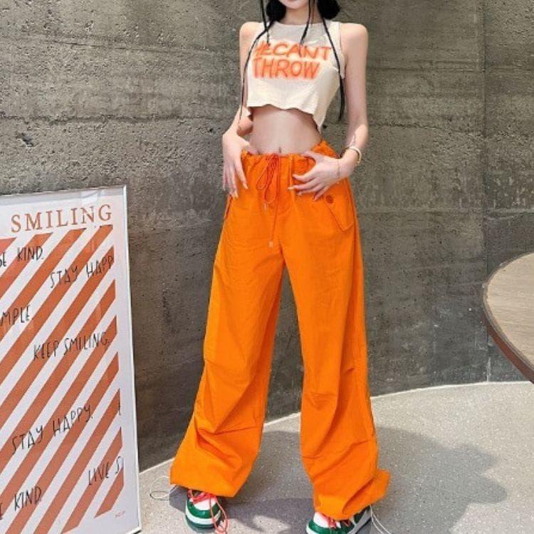 特価】カーゴパンツ ダンス衣装 無地 オレンジ S/M/L パンツ