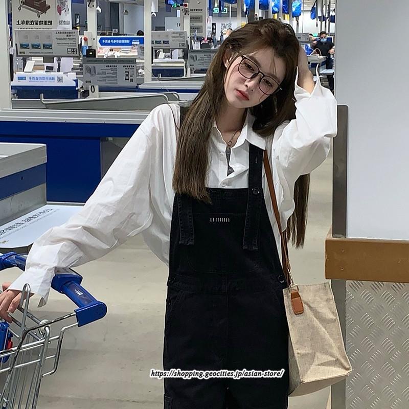 オーバーオール デニム 無地 レディース 大きいサイズ 黒