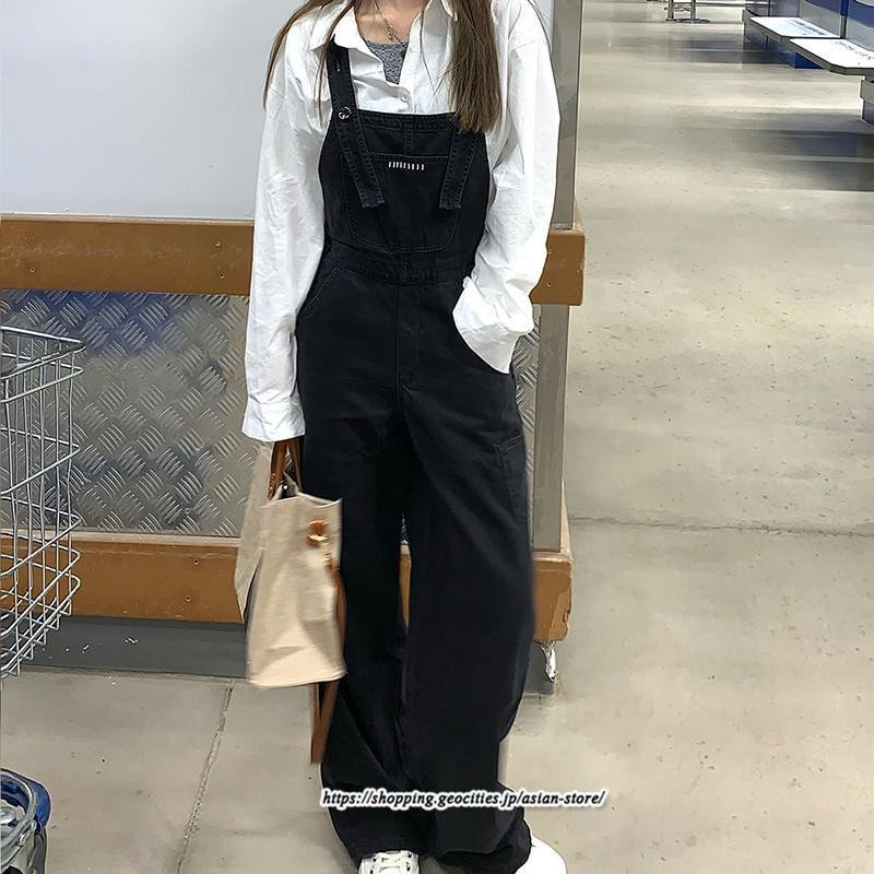 オーバーオール デニム 無地 レディース 大きいサイズ 黒
