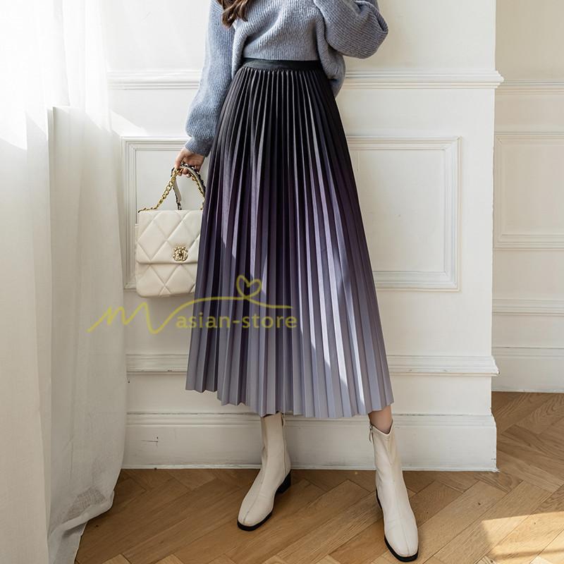 プリーツスカート ロングスカート ミモレ丈 グラデーション
