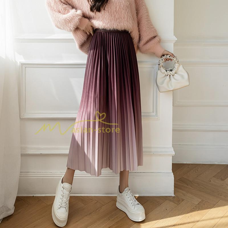 プリーツスカート ロングスカート ミモレ丈 グラデーション