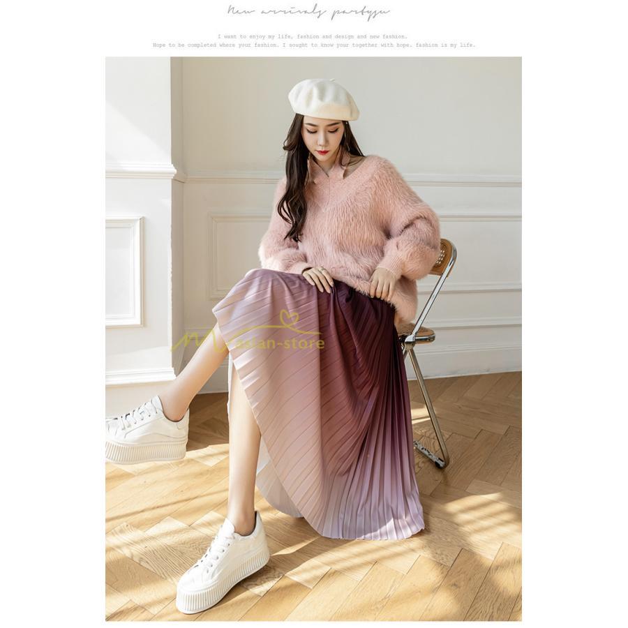 プリーツスカート ロングスカート ミモレ丈 グラデーション プリーツスカート ロングスカート ミモレ丈 グラデーション
