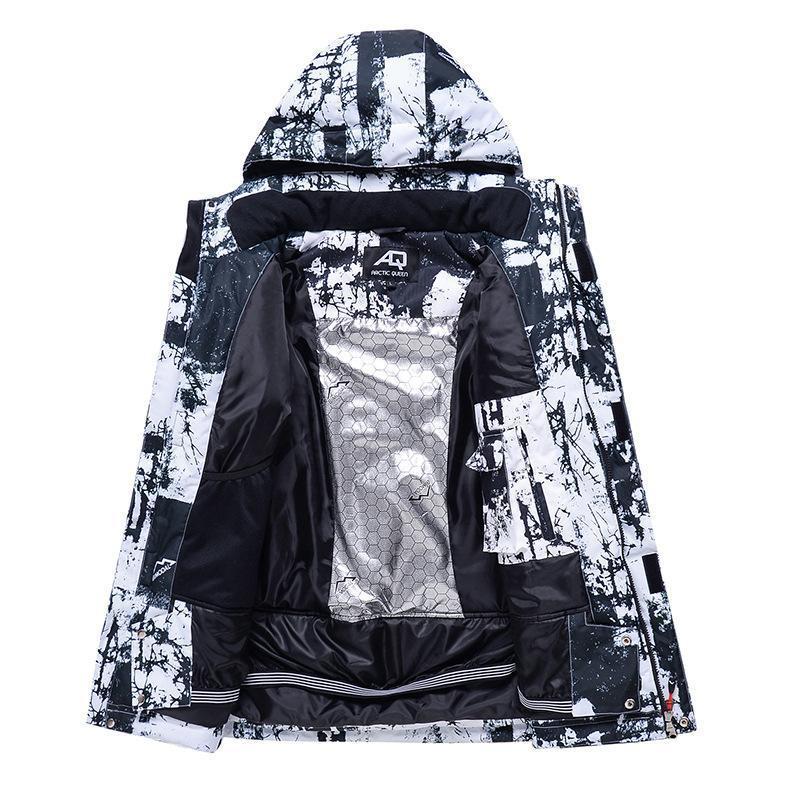 スキーウェアセット フード付き グレーと黒 WOMENS】Metallic Accent Ski Two-piece メタリックアクセント