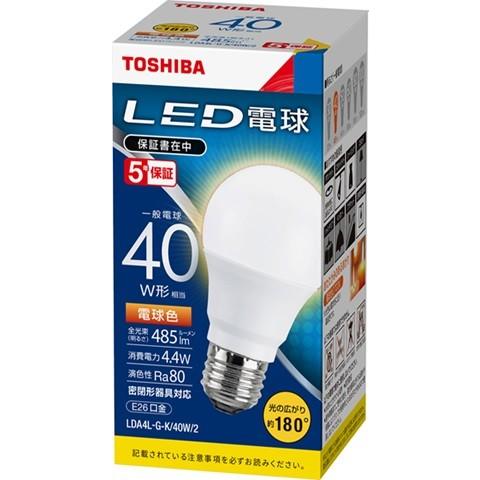 TOSHIBA（東芝） 電球色 40W形相当 LDA4L-G-K/40W/2 配光角約180度 広