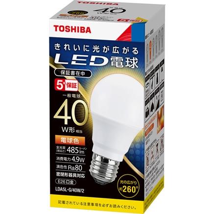 TOSHIBA（東芝） 電球色 40W形相当 LDA5L-G/40W/2 配光角約260度 全