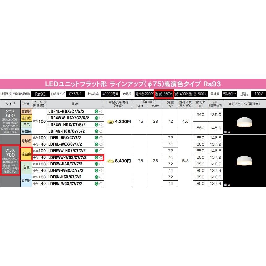 TOSHIBA（東芝） 温白色 中角 LDF6WW-WGX/C7/7/2 配光角約40度 LED電球