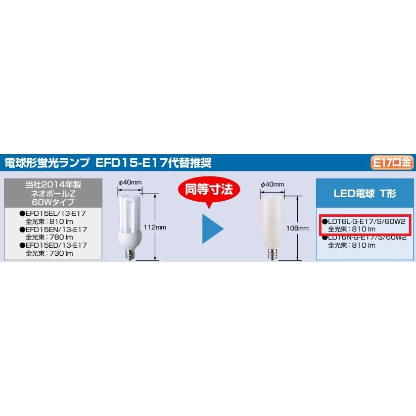 TOSHIBA（東芝） 電球色 T形 60W形相当 LDT6L-G-E17/S/60W2 配光角約