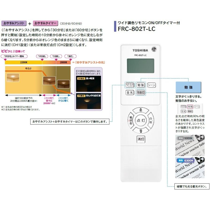 TOSHIBA（東芝） 電球色+昼光色 リモコン付 〜8畳 調光 調色
