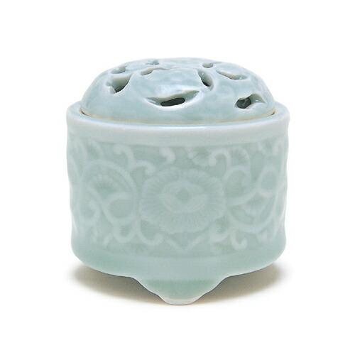 お香 線香 香炉 有田焼 青磁 唐草彫 香炉 日本香堂 Nippon Kodo 日本製