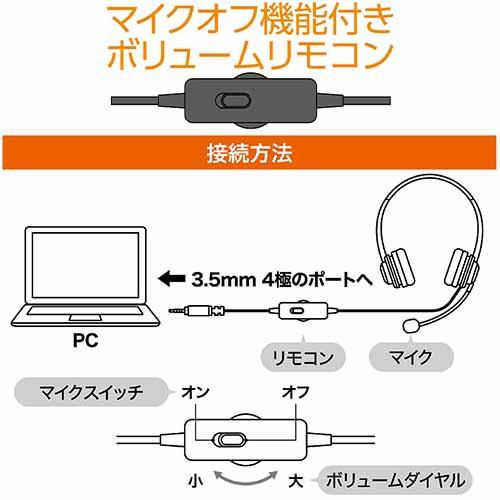 MCO ミヨシ PHP-01 マイクのオン/オフ付 イヤホン 4極3.5mm 接続 ヘッドフォン リモコン搭載 ボイスチャット オンライン授業 Web会議【送料無料t】Headphone+Mic | ミヨシ | 05