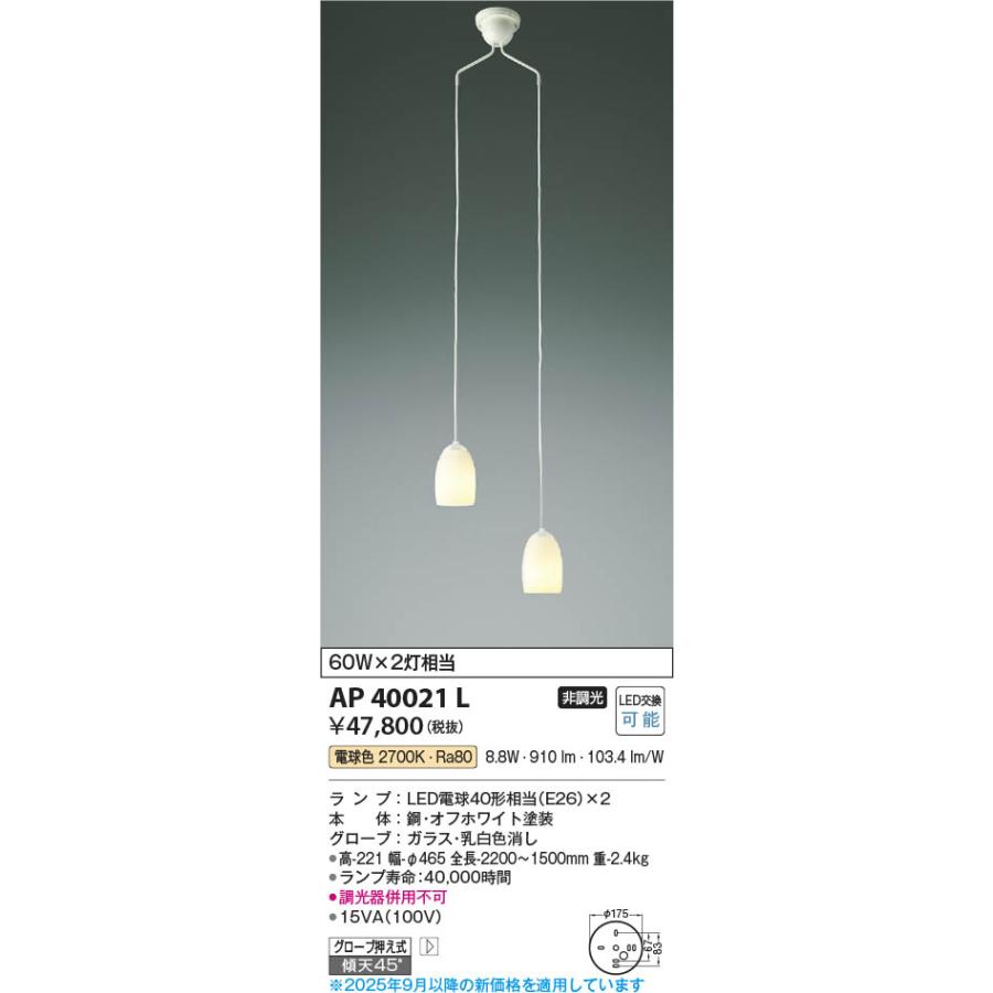 コイズミ照明 AP40021L 照明器具 LED吹抜シャンデリア (60Wx2灯相当
