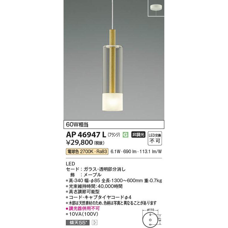 コイズミ照明 AP46947L 照明器具 LEDペンダント (天井直付) LED（電球