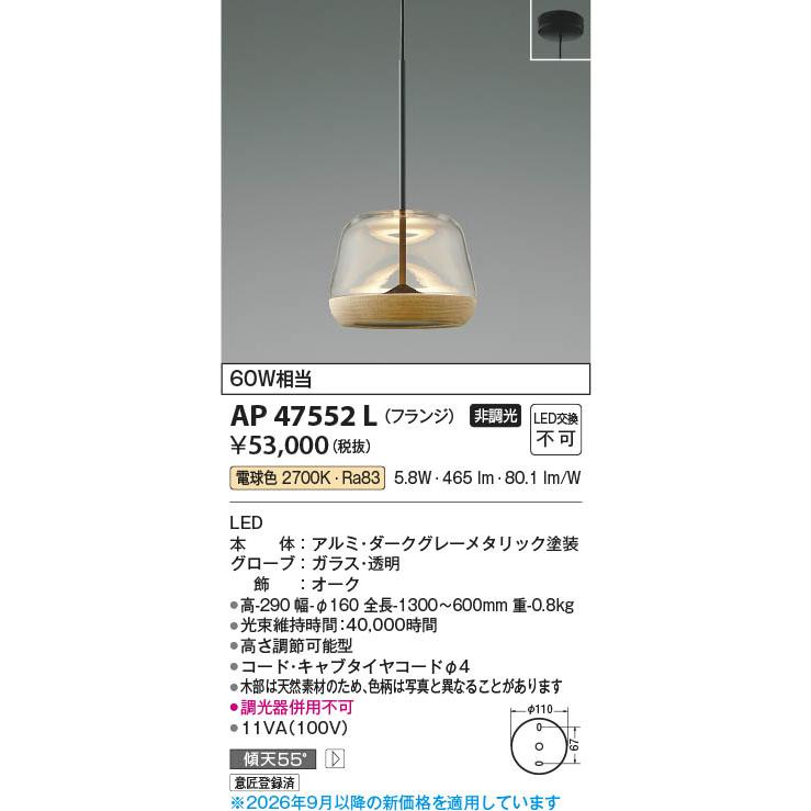 コイズミ照明 AP47552L 照明器具 LEDペンダント (天井直付) LED（電球