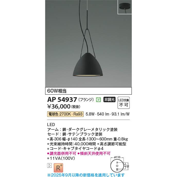 AP54937  照明器具 LEDペンダント (天井直付) LED（電球色） コイズミ照明(PC)_1