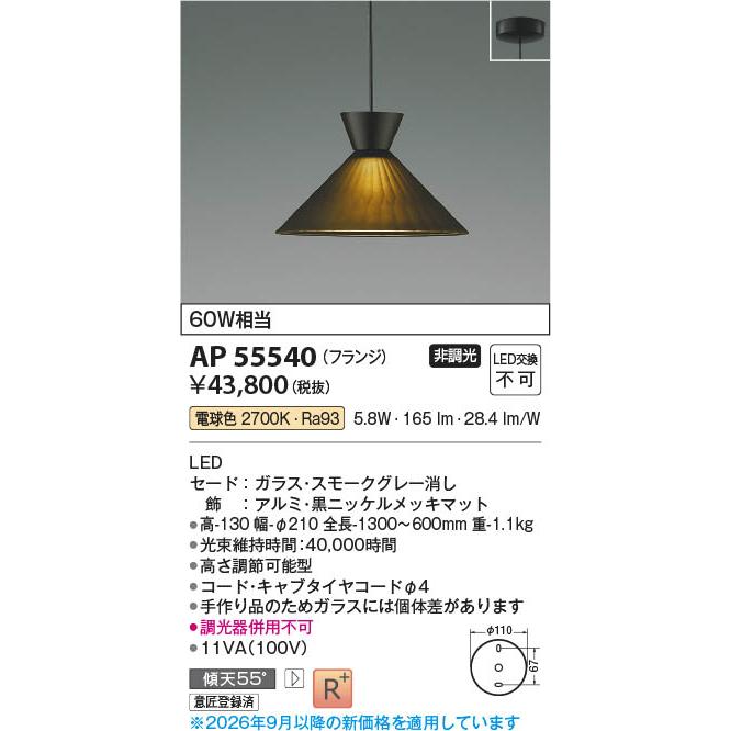 AP55540 照明器具 ペンダント (天井直付) LED（電球色） コイズミ照明 