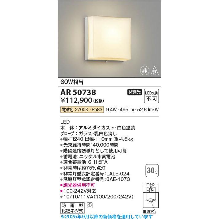 コイズミ照明 AR50738 照明器具 LED階段通路LED非常・誘導灯 (60W相当 