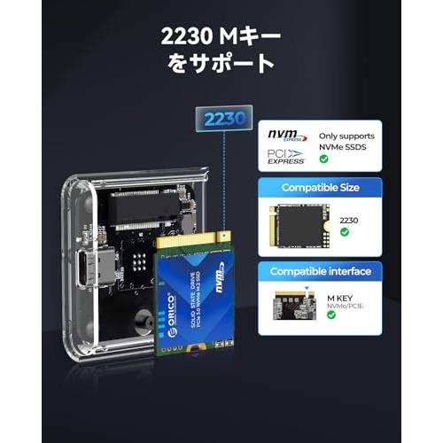 ORICO M.2 2230 NVMe SSDケース、10Gbps USB C 3.2 Gen2対応 NVMe