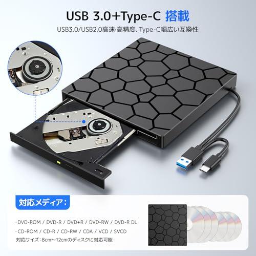 【未開封・未使用】製外付けUSB DVD ドライブ 2025年製造 外付けDVDドライブ 2025年最新高速モデル・多機能1台 USB3.0＆Type-C