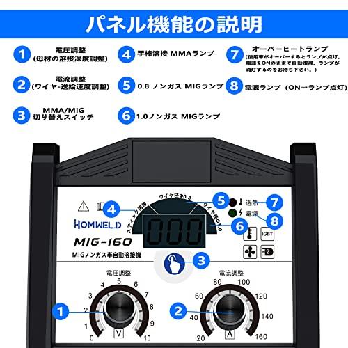 HOMWELD 半自動溶接機MIG160 AC100V 1台両用 MMA・MIGインバータ HOMWELD 半自動溶接機MIG160 AC100V 1台両用 MMA・MIGインバータ