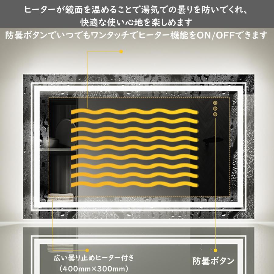 Susire 壁掛け鏡 洗面鏡 ライト付き 女優ミラー 大きい led浴室ミラー