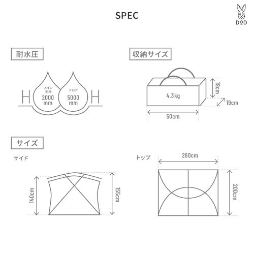 DODディーオーディー ノドグロシェード 5人用 大型サンシェード UPF50+