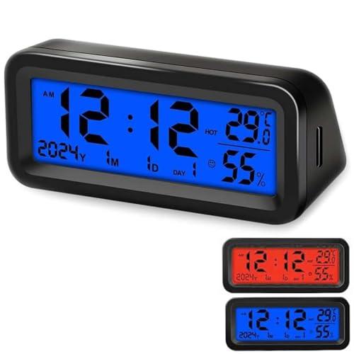 車載時計 デジタル時計 ソーラー電子時計 二重色 4in1 時刻/日付/温度