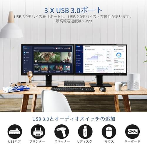 USB 3.0 KVMスイッチ HDMIデュアルモニター 4ポート 4台の