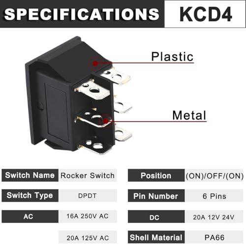 MKBKLLJY 5PCS ロッカースイッチ 6 ピン DPDT モーメンタリ 20A 12V 24V DC/16A 250V AC/20A ...