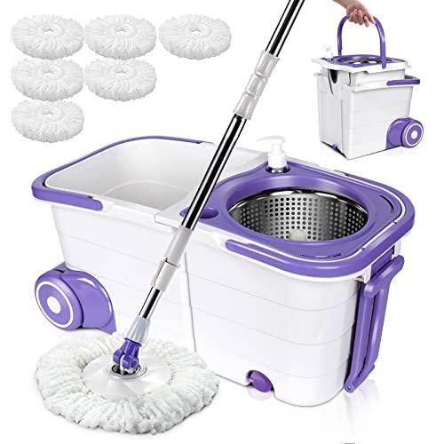 専用バケツ付きフロアモップ 6枚交換パッド付き Amazon｜ZNM 回転モップ フロアモップ 水拭き モップバケツ