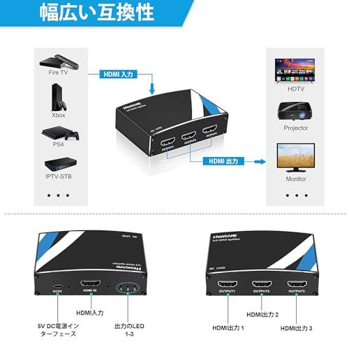 NEWCARE HDMIスプリッター 1入力3出力 同時出力 HDMI 分配器 4K HDCP