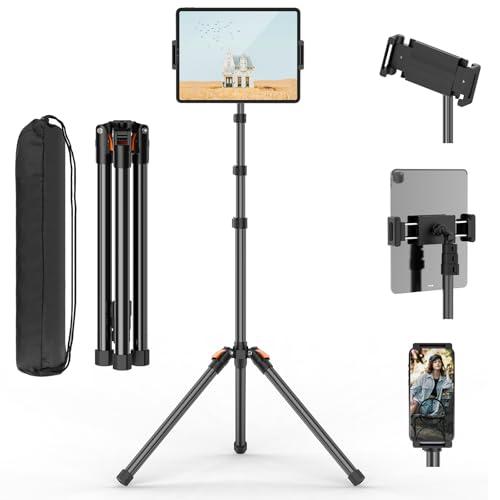 2クランプ付き フロアスタンド タブレットスマホ対応 三脚 調整可能 タブレット スタンド 三脚 フロアスタンド 二つクランプ付き 4〜13
