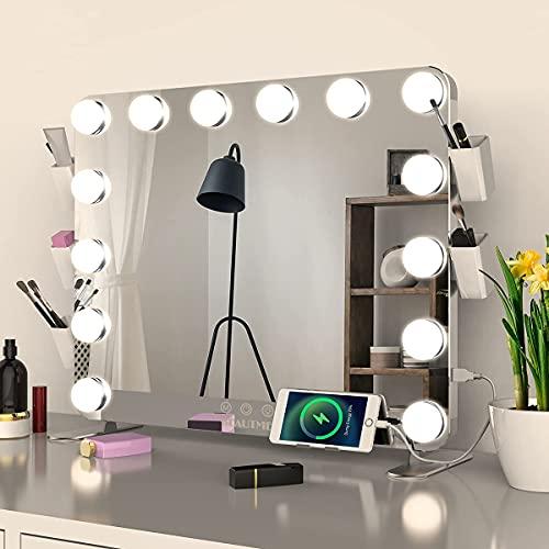 Wonstart 化粧鏡 女優ミラー 14個LED電球付き 3色ライトモード 明るさ調節可能 女優ライト 卓上 LEDミラー ドレッサー/化粧台 CHIKUHODO 熊野筆(化粧筆) 竹宝堂 パウダーブラシ 灰リス/粗光峰 G-8 メイクブラシ KUE1381166497(12200円)