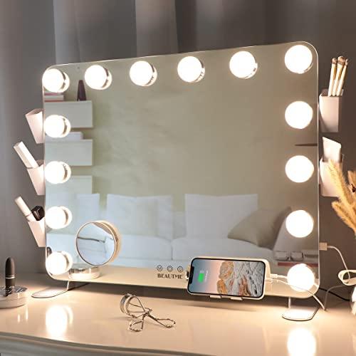 Wonstart 化粧鏡 女優ミラー 14個LED電球付き 3色ライトモード 明るさ調節可能 女優ライト 卓上 LEDミラー ドレッサー/化粧台 CHIKUHODO 熊野筆(化粧筆) 竹宝堂 パウダーブラシ 灰リス/粗光峰 G-8 メイクブラシ KUE1381166497(12200円)