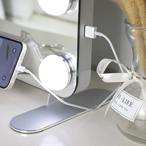 Wonstart 化粧鏡 女優ミラー 14個LED電球付き 3色ライトモード 明るさ調節可能 女優ライト 卓上 LEDミラー ドレッサー/化粧台 CHIKUHODO 熊野筆(化粧筆) 竹宝堂 パウダーブラシ 灰リス/粗光峰 G-8 メイクブラシ KUE1381166497(12200円)