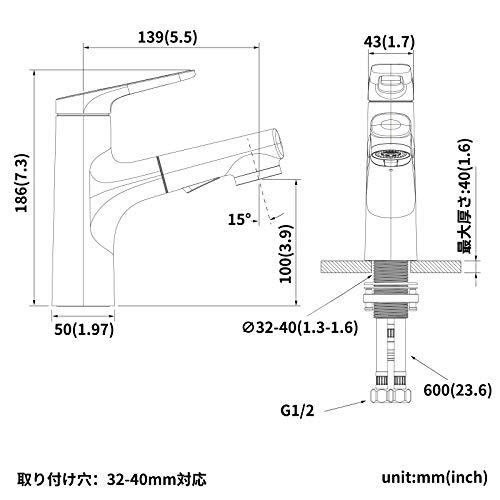 Auralum 洗面 蛇口 混合水栓 台付 1穴 ワンホールホール 引き出し式
