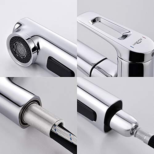 Auralum 洗面 蛇口 混合水栓 台付 1穴 ワンホールホール 引き出し式