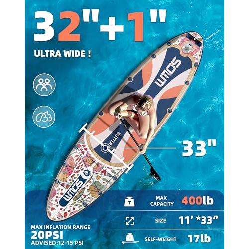 SOWM 11'x33''スタンドアップインフレータブルパドルボードは 海洋や湖