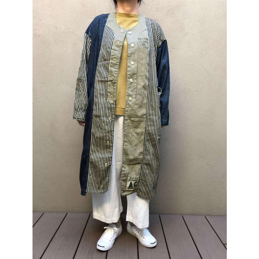 Sale ノーカラーコート Lime Inc ライムインク ライトオンスデニム ヒッコリー ノーカラーコート ベージュ ネイビー Lime 067 Akas Objet 通販 Yahoo ショッピング