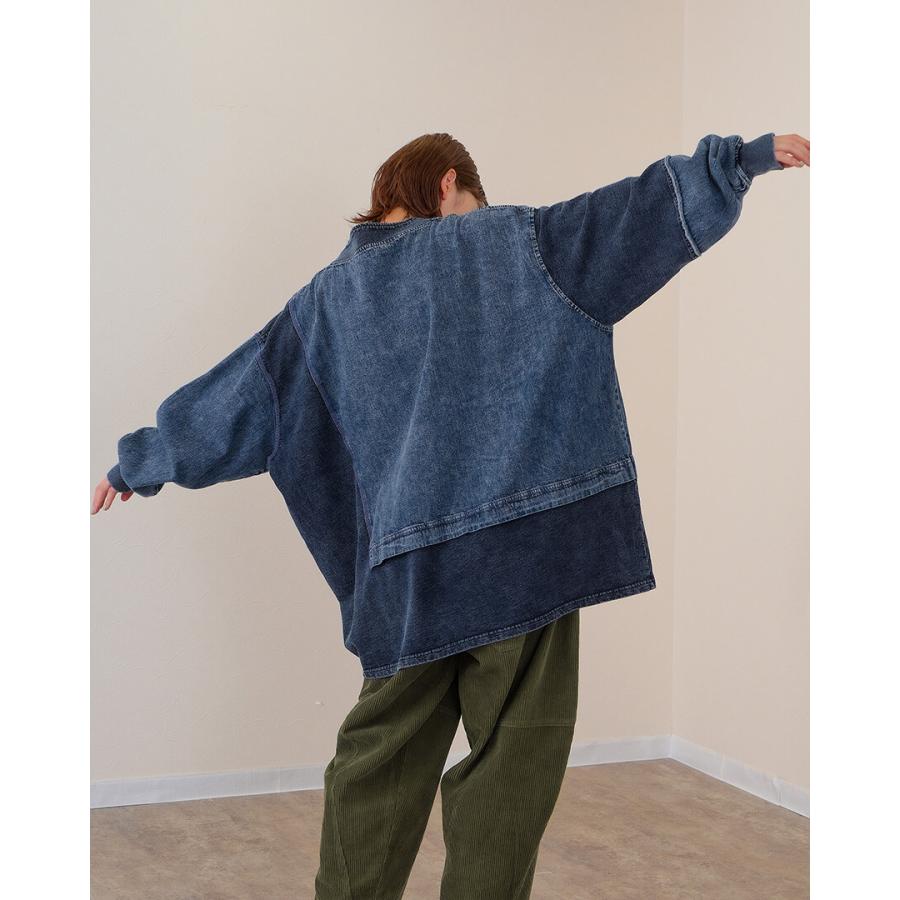 mililopiulu ケミカルデニム裏毛フーディーパーカー mililopiulu】ケミカルデニム裏毛ドルマンプルオーバー – fiLL