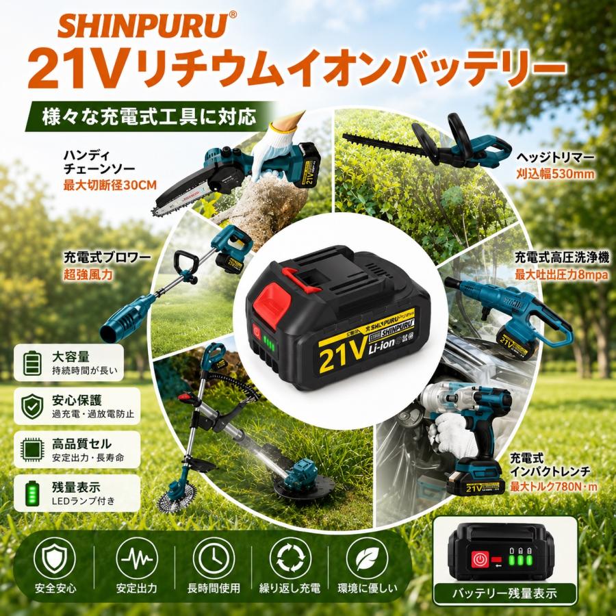 Makita急速充電器とリチウムイオン充電池 翌日発送 SHINPURU GJ18650 バッテリー +21V急速充電器 マキタ 互換