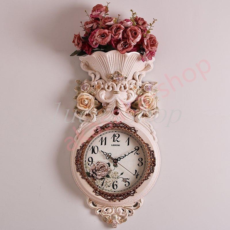 ヨーロッパ風 壁掛け時計 お花 時計 おしゃれ かわいい 華やか