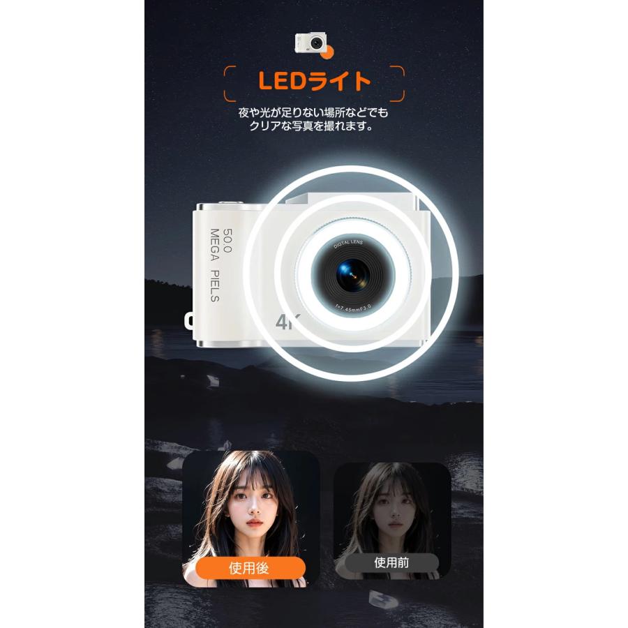 デジタルカメラ 4K動画撮影 8倍ズーム 自撮り スマホ 転送 コンパクト