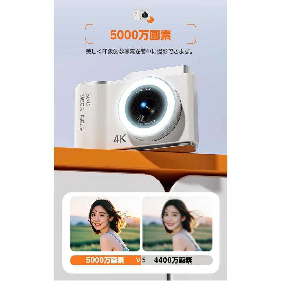 デジタルカメラ 4K動画撮影 8倍ズーム 自撮り スマホ 転送 コンパクト