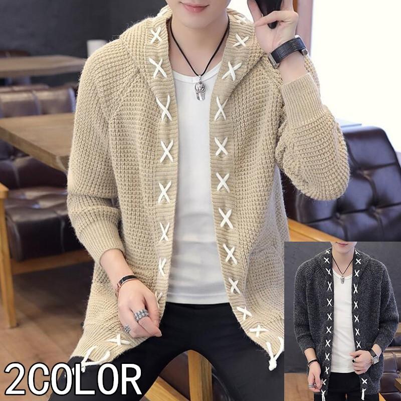 ニットセーター メンズ カーディガン ジャケット 長袖 カーデ カットソー 編み フード付き ニット 無地 アウター セーター 春秋冬物 He16 赤坂ville 通販 Yahoo ショッピング